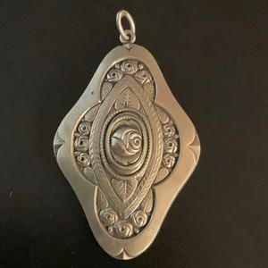 Antique Art Deco signed Alpacca Silver Engraved Roses Pendant - 1920’s